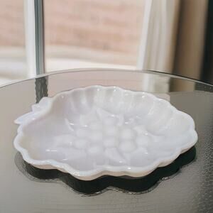 Vintage Hazel Atlas Milk Glass Grape Plate 7” Dish Tray Fruit Candy Nut Snack